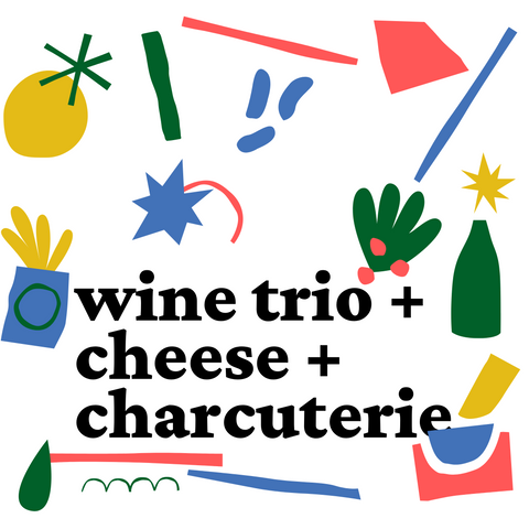 Wine Trio + Cheese + Charcuterie Snacks
